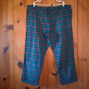 Woolrich Plaid Wide Leg Cotton Fleece Pants With Drawstring Waist
